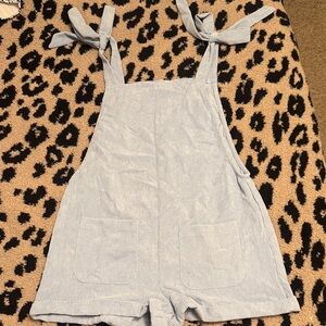 SHEIN Light Blue Corduroy Overalls with Bow Straps